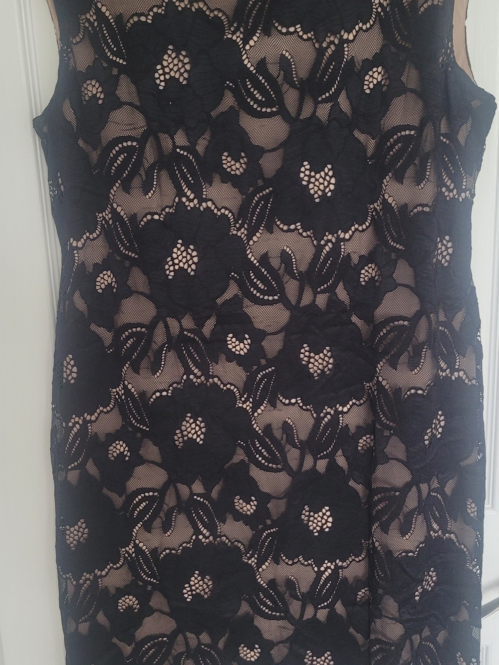 connected apparel Black Lace Midi Dress with Nude Underlay